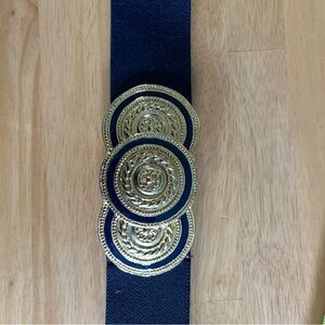 Nani Lewis Dark Blue/navi blue Large Gold Buckle Elastic Belt Vintage